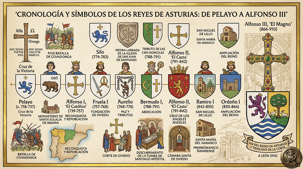 TrasguForiatu - Representacion de escudos y simbolos de los Reyes de Asturias
