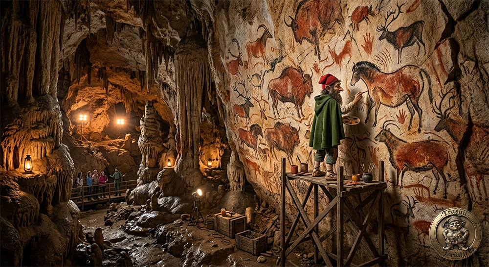 Imagen de trasgu pintando el gran mural de Tito Bustillo